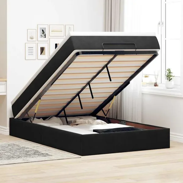 Cadre de lit ottoman avec matelas noir 120x200 cm velours