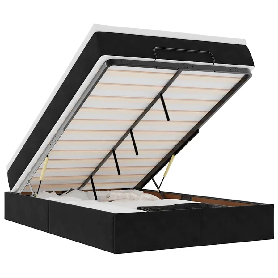 Cadre de lit ottoman avec matelas noir 120x200 cm velours - 2