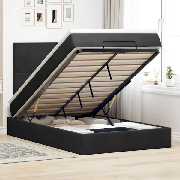 Cadre de lit ottoman avec matelas noir 120x200 cm velours
