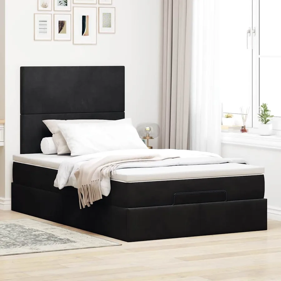 Cadre de lit ottoman avec matelas noir 120x200 cm velours - 4
