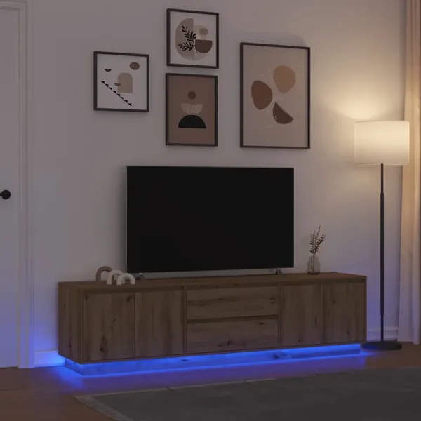 Meuble TV avec éclairages LED chêne artisanal 193,5x41x50 cm