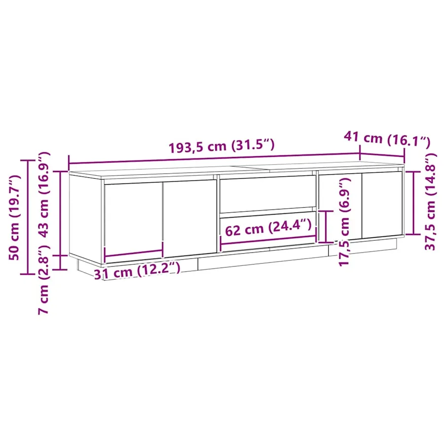 Meuble TV avec éclairages LED chêne artisanal 193,5x41x50 cm - 15
