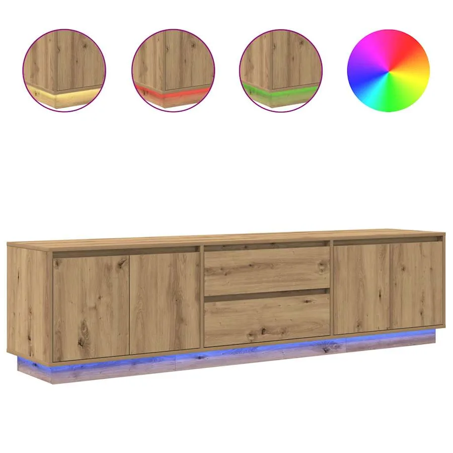 Meuble TV avec éclairages LED chêne artisanal 193,5x41x50 cm - 2