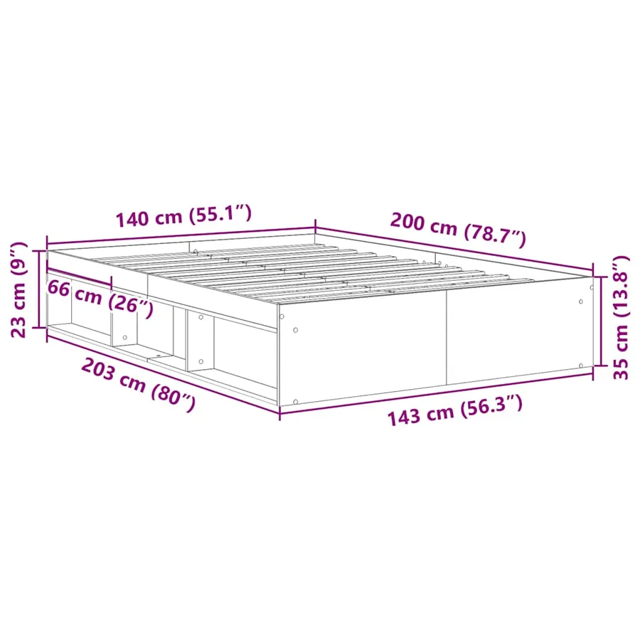 Cadre de lit sans matelas vieux bois 140x200 cm bois ingénierie - 10