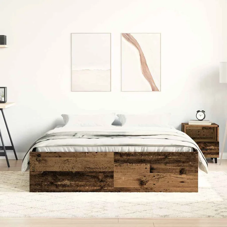 Cadre de lit sans matelas vieux bois 140x200 cm bois ingénierie - 3