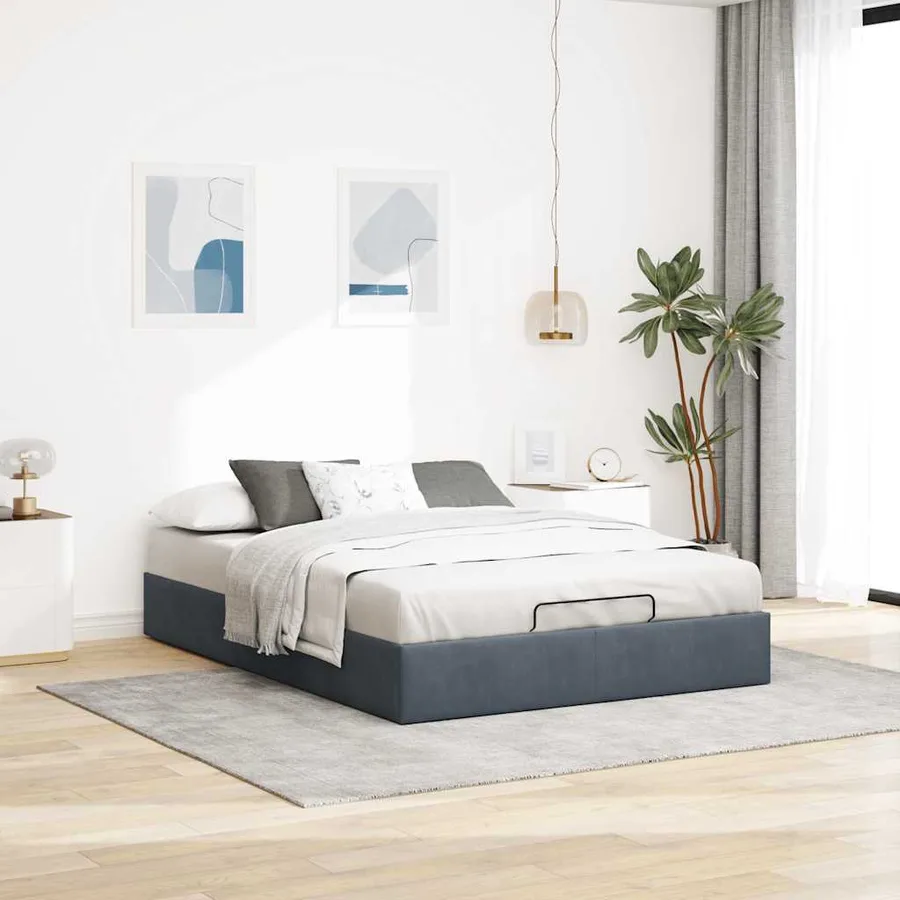 Cadre de lit ottoman sans matelas gris foncé 140x190 cm velours - 3