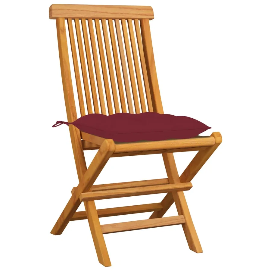 Chaises de jardin avec coussins rouge bordeaux lot de 4 Teck - 2