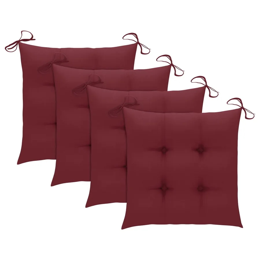 Chaises de jardin avec coussins rouge bordeaux lot de 4 Teck - 7