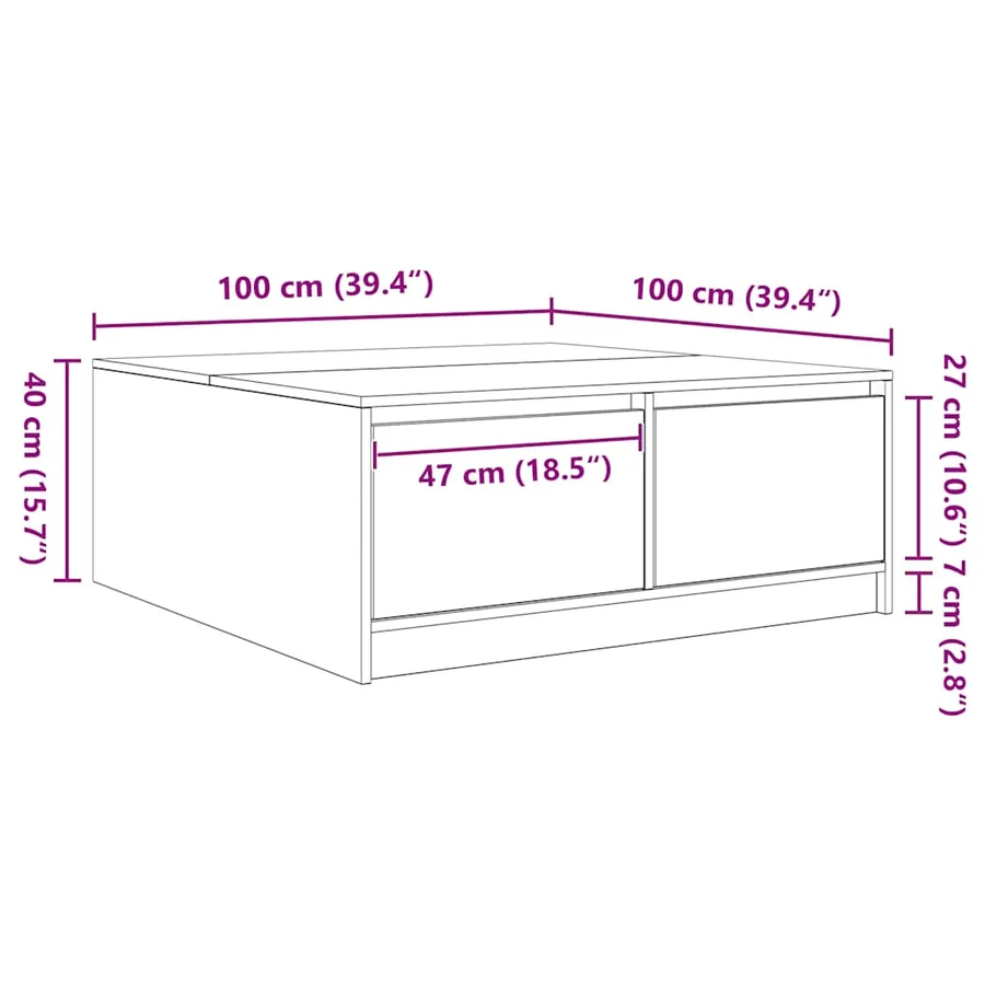 Table basse avec tiroirs chêne fumé 100x100x40 cm - 13