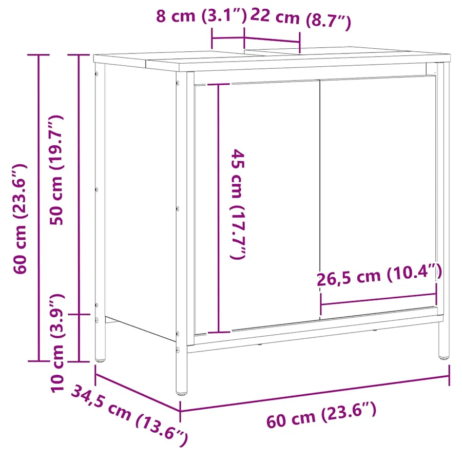 Meuble vasque de salle de bain noir 60x34,5x60 cm - 15