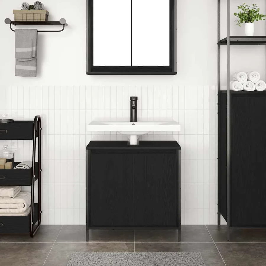 Meuble vasque de salle de bain noir 60x34,5x60 cm - 3