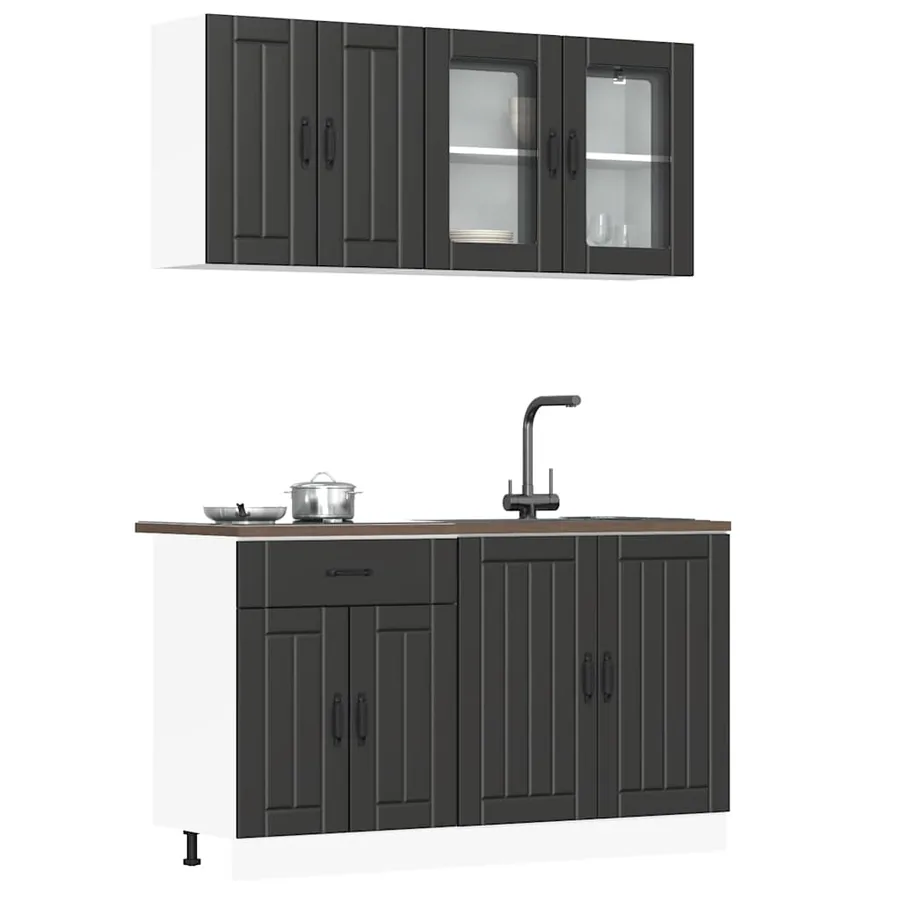 Ensemble de 4 meubles de cuisine "Lucca" en bois d'ingénierie noir