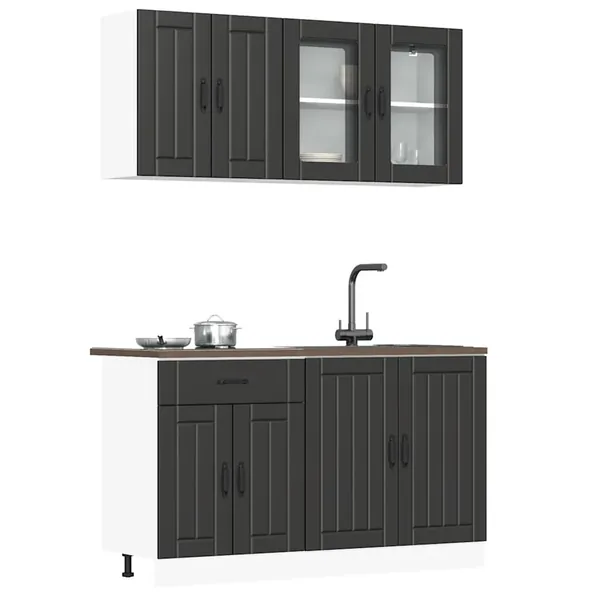Ensemble de 4 meubles de cuisine "Lucca" en bois d'ingénierie noir