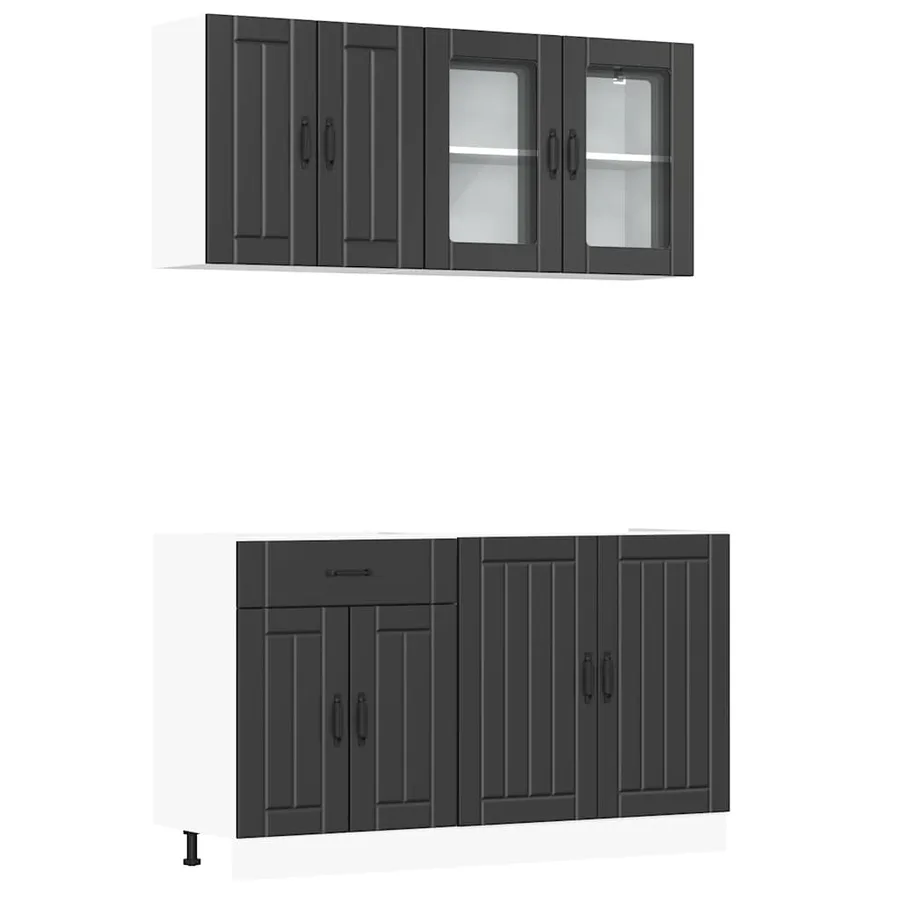 Ensemble de 4 meubles de cuisine "Lucca" en bois d'ingénierie noir - 2