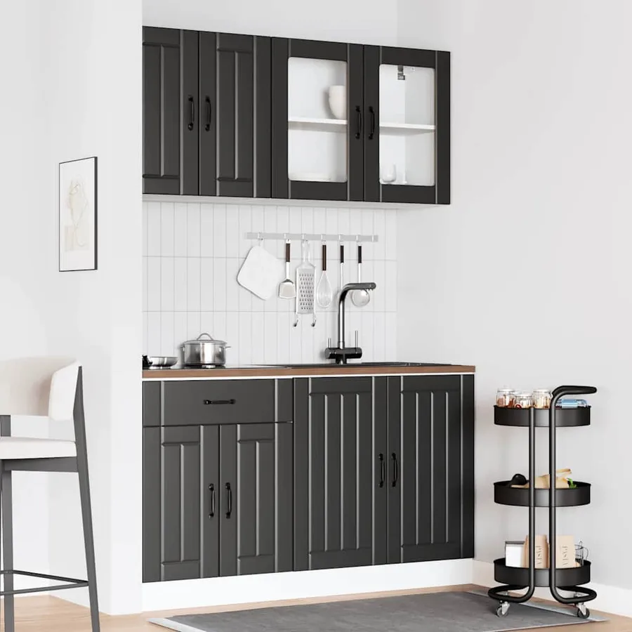 Ensemble de 4 meubles de cuisine "Lucca" en bois d'ingénierie noir - 3