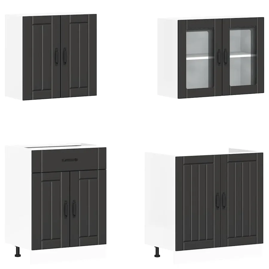 Ensemble de 4 meubles de cuisine "Lucca" en bois d'ingénierie noir - 4