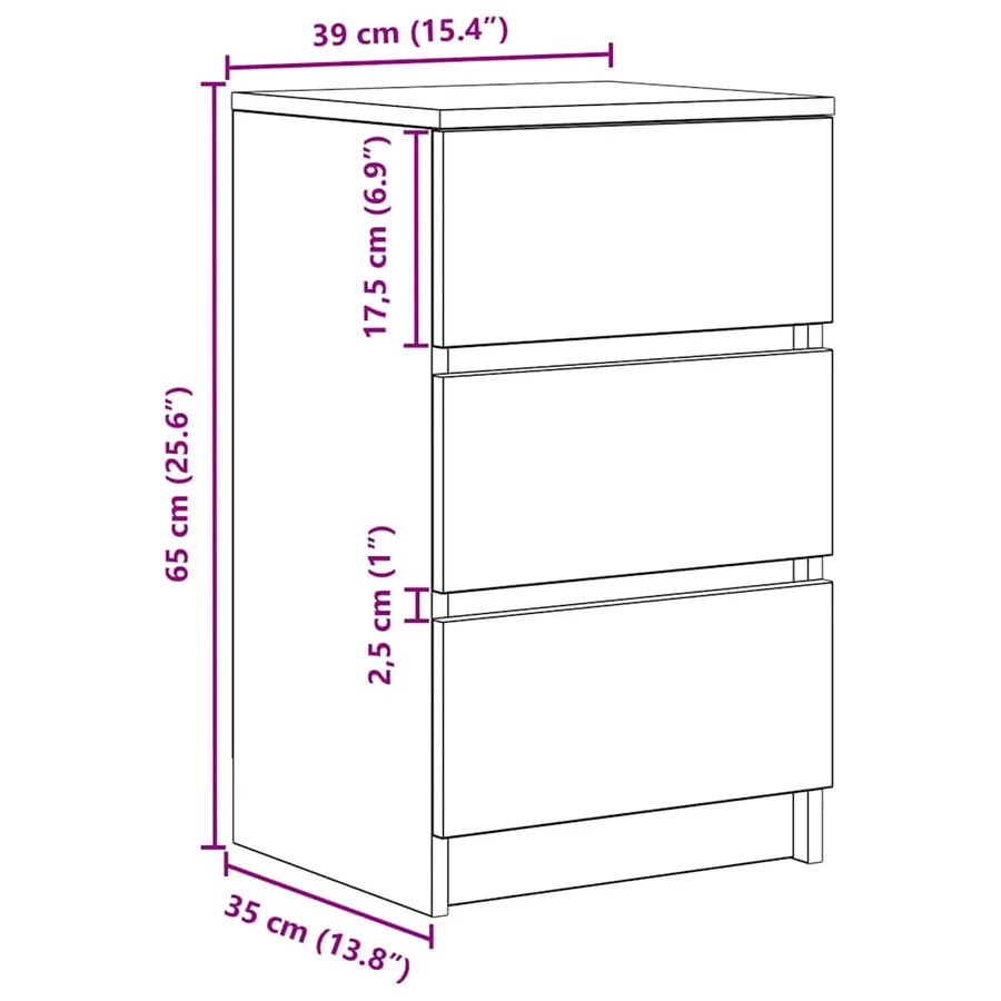 Table de chevet avec 3 tiroirs blanc 39x35x65 cm - 12