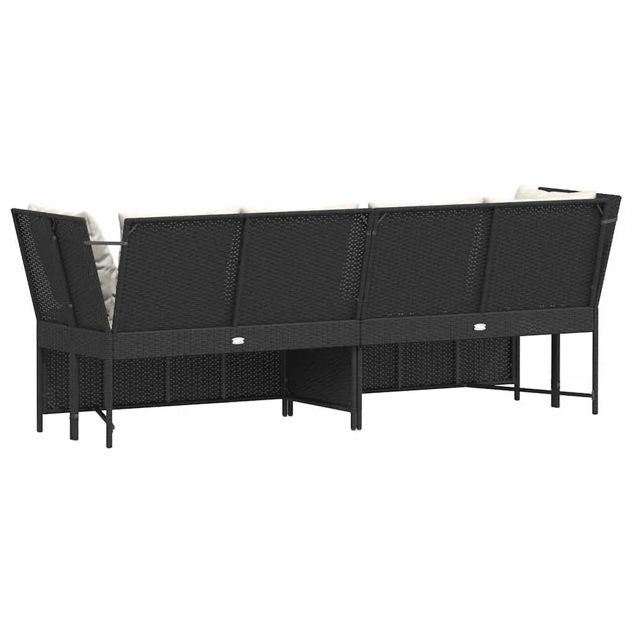 Canapé de jardin avec coussins Noir Résine tressée - 6