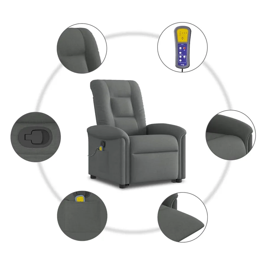 Fauteuil de massage inclinable Gris foncé Tissu - 10