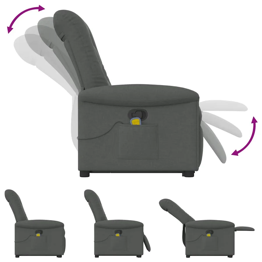 Fauteuil de massage inclinable Gris foncé Tissu - 8