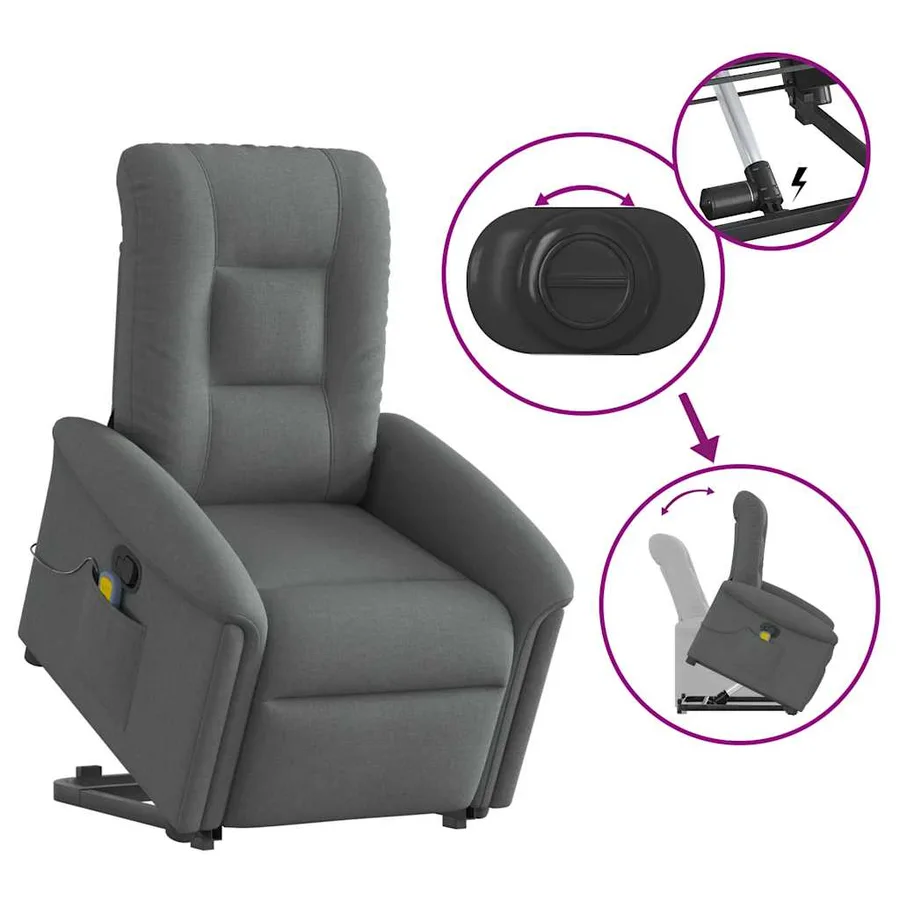 Fauteuil de massage inclinable Gris foncé Tissu - 9