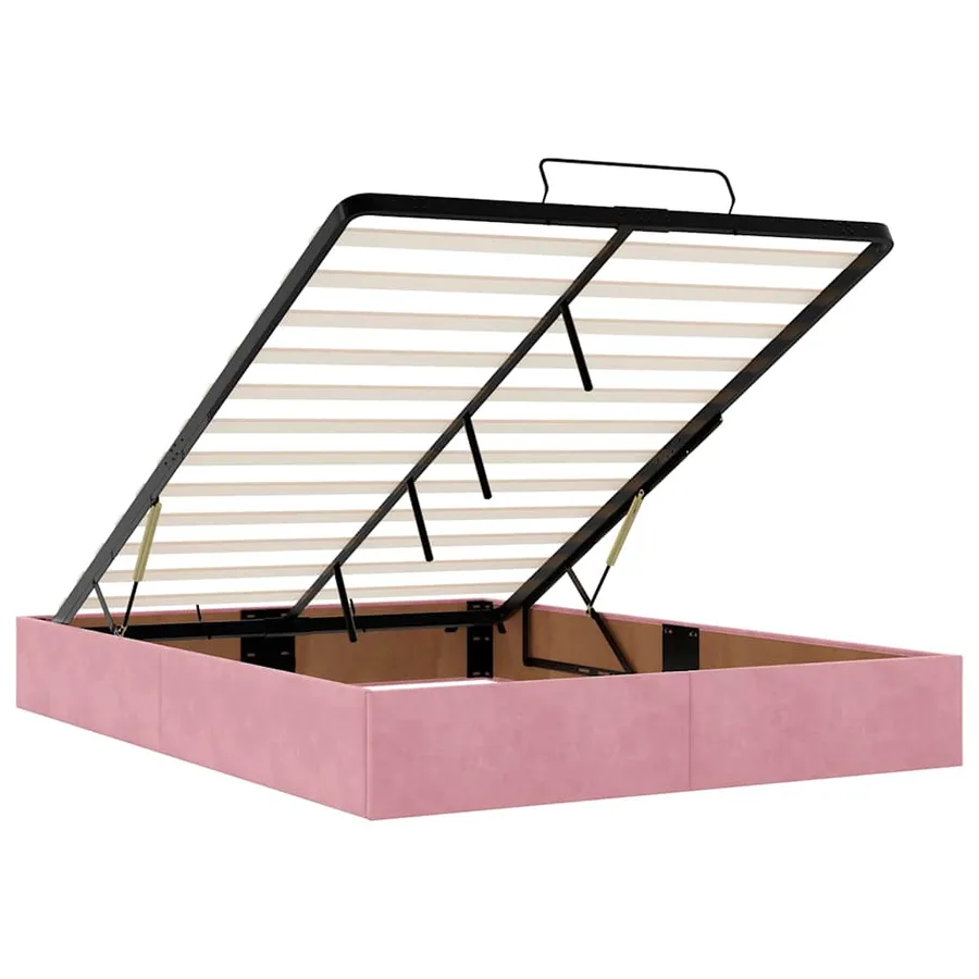 Cadre de lit ottoman avec matelas rose 140x190 cm velours - 12