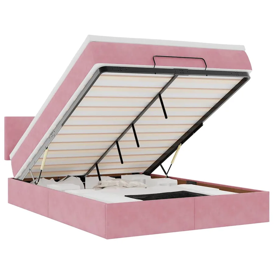 Cadre de lit ottoman avec matelas rose 140x190 cm velours - 2