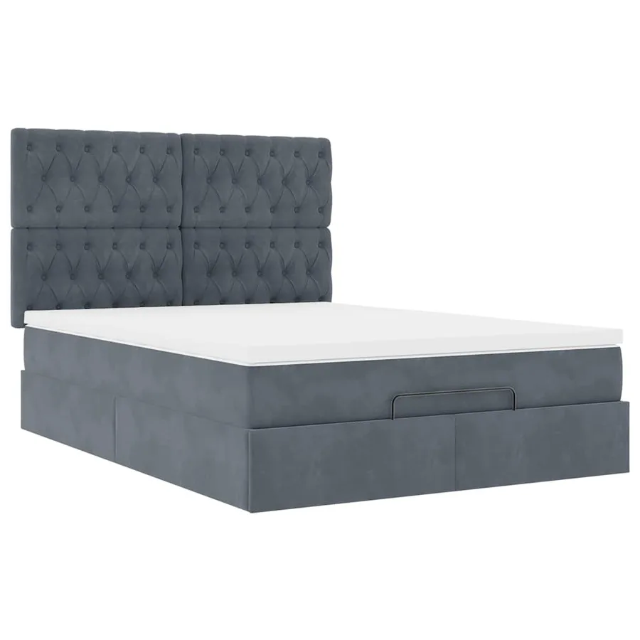 Cadre de lit ottoman avec matelas gris foncé 140x190 cm velours - 7