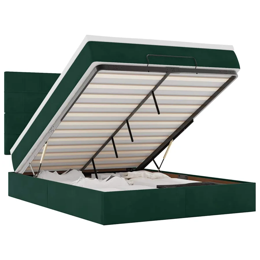 Cadre de lit ottoman avec matelas vert foncé 140x190 cm velours - 2