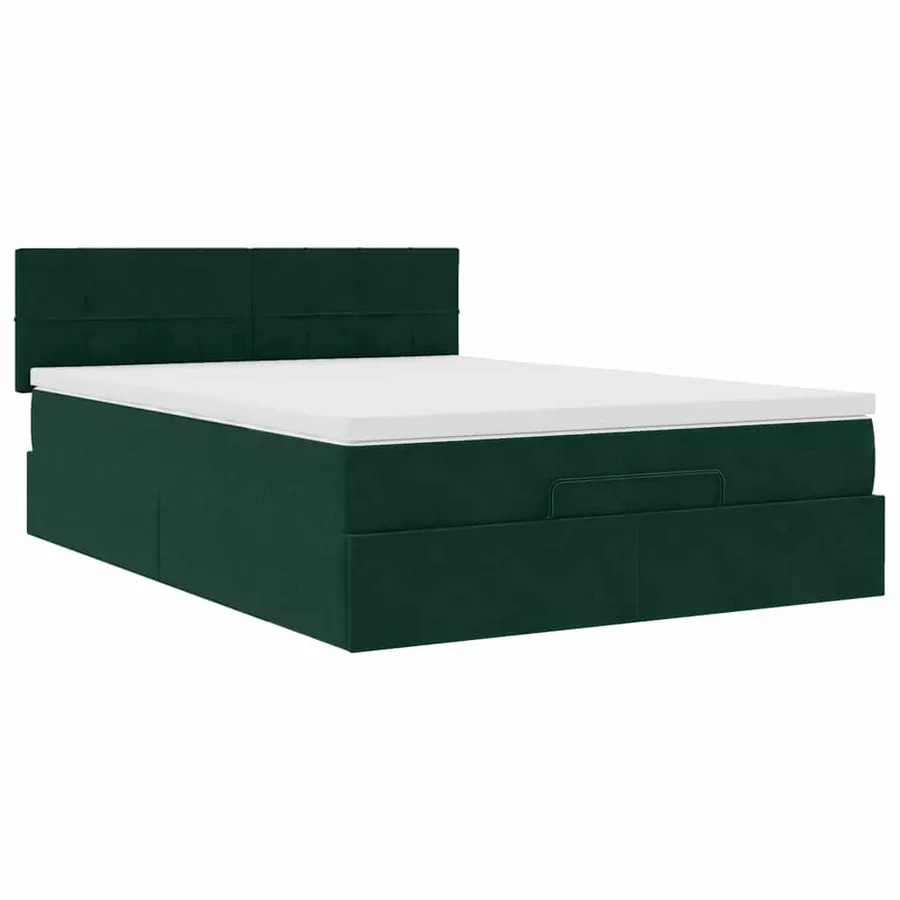 Cadre de lit ottoman avec matelas vert foncé 140x190 cm velours - 5