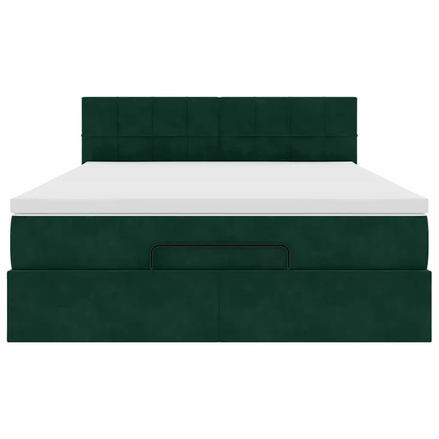 Cadre de lit ottoman avec matelas vert foncé 140x190 cm velours - 6