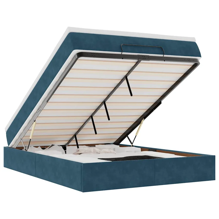 Cadre de lit ottoman avec matelas bleu foncé 140x190 cm velours - 2