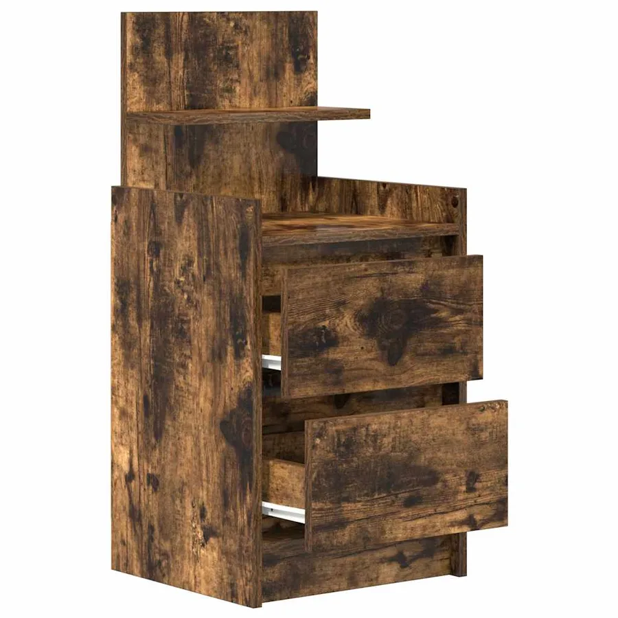 Table de chevet avec 2 tiroirs chêne fumé 38x34x80 cm - 5