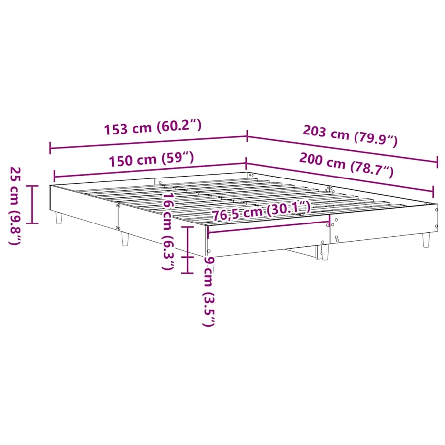 Cadre de lit sans matelas sonoma gris 150x200 cm - 10