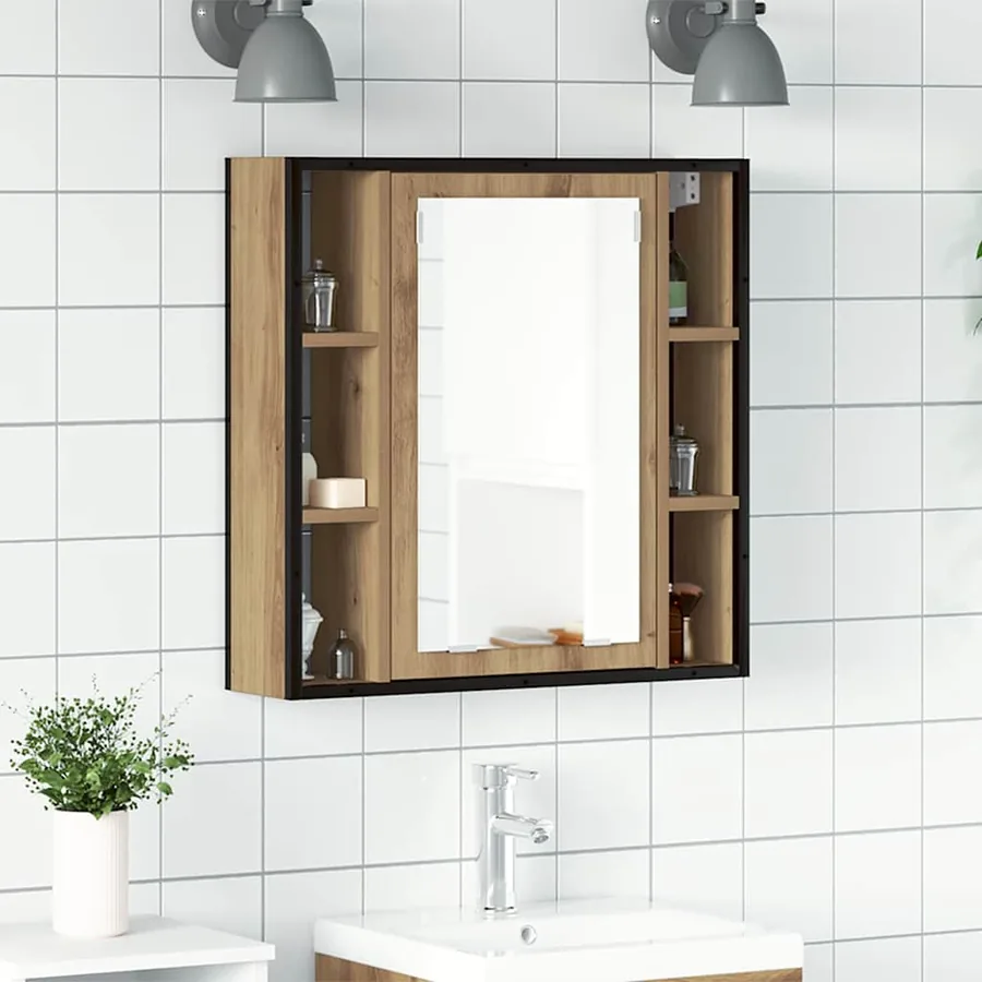 Armoire à miroir salle de bain chêne artisanal bois ingénierie