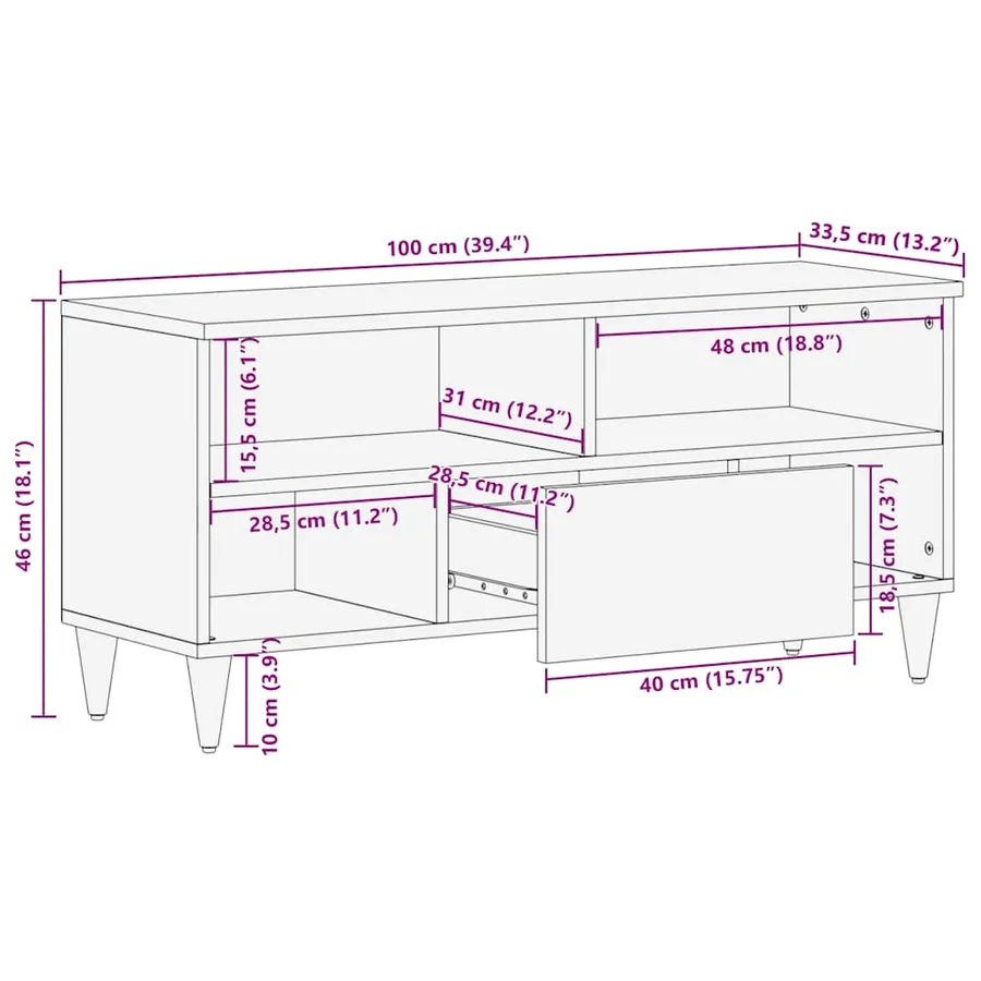 Meuble TV 100x33,5x46 cm bois massif de manguier - 11