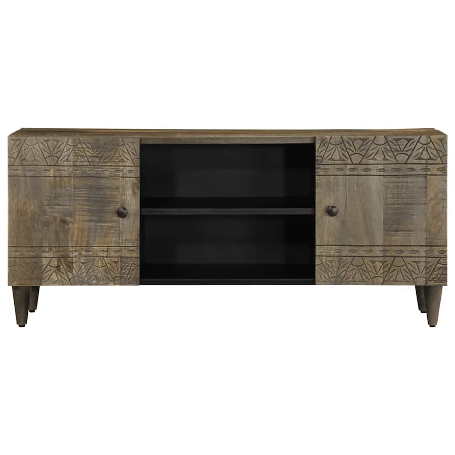 Meuble TV gris clair 105x33,5x46 cm bois massif de manguier - 2