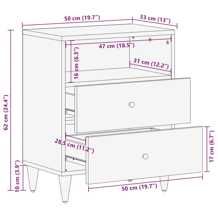 Table de chevet gris clair 50x33x60 cm bois de manguier massif - 11