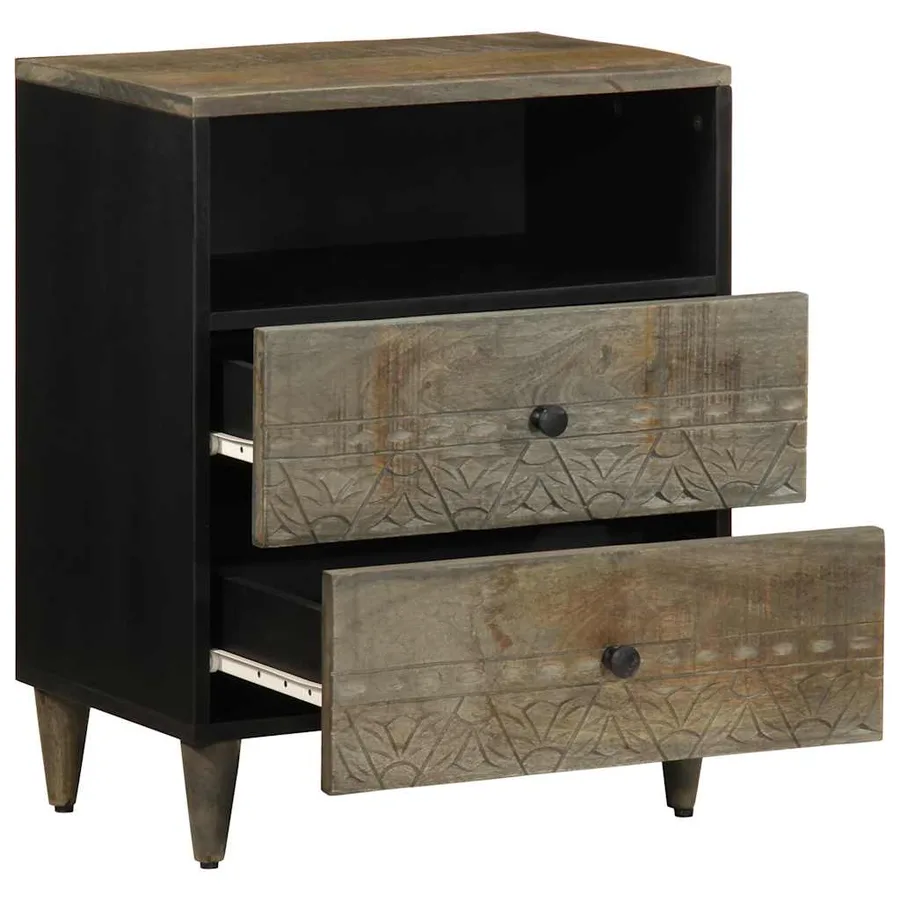 Table de chevet gris clair 50x33x60 cm bois de manguier massif - 3