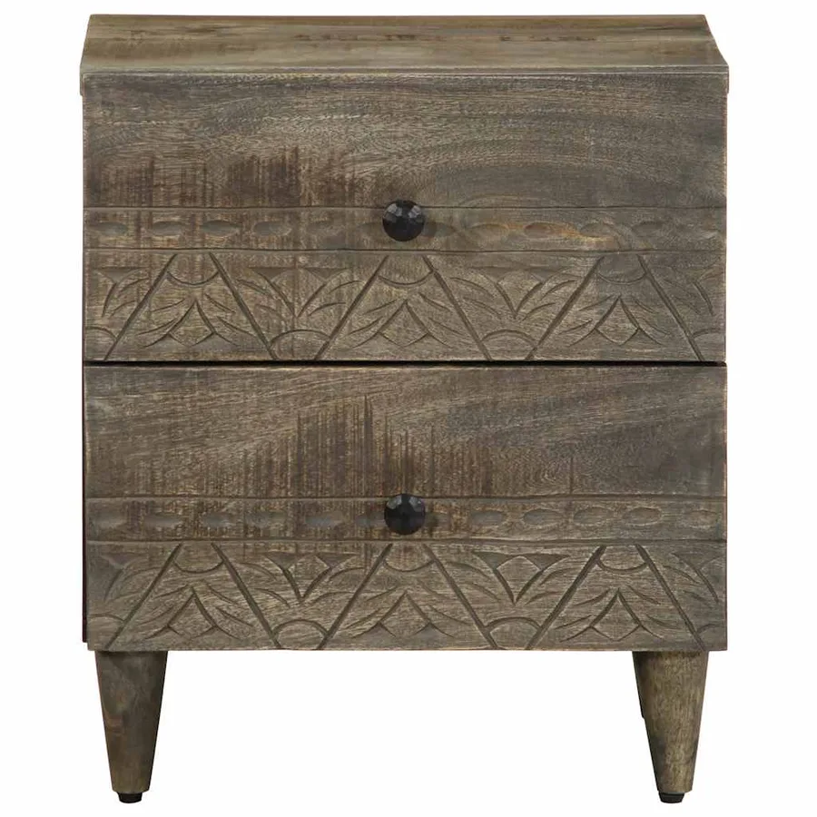 Table de chevet gris clair 40x33x46 cm bois de manguier solide - 3