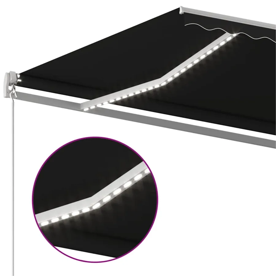 Auvent manuel rétractable avec LED 500x300 cm Anthracite - 4