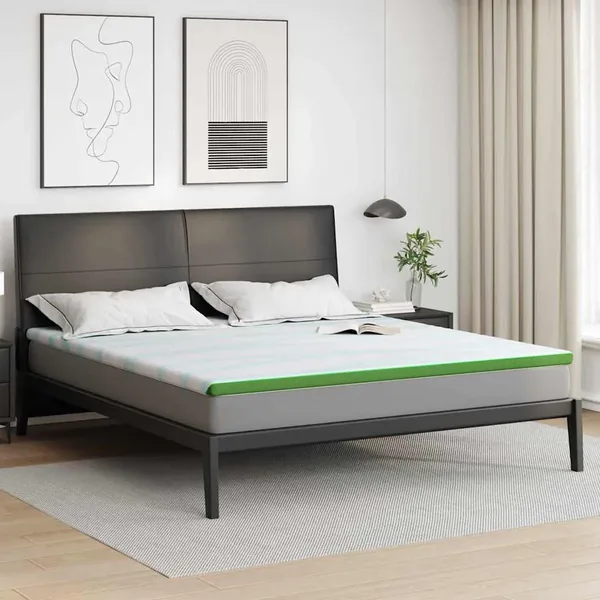 Surmatelas Blanc et vert 200 x 200 cm Tissu Jacquard