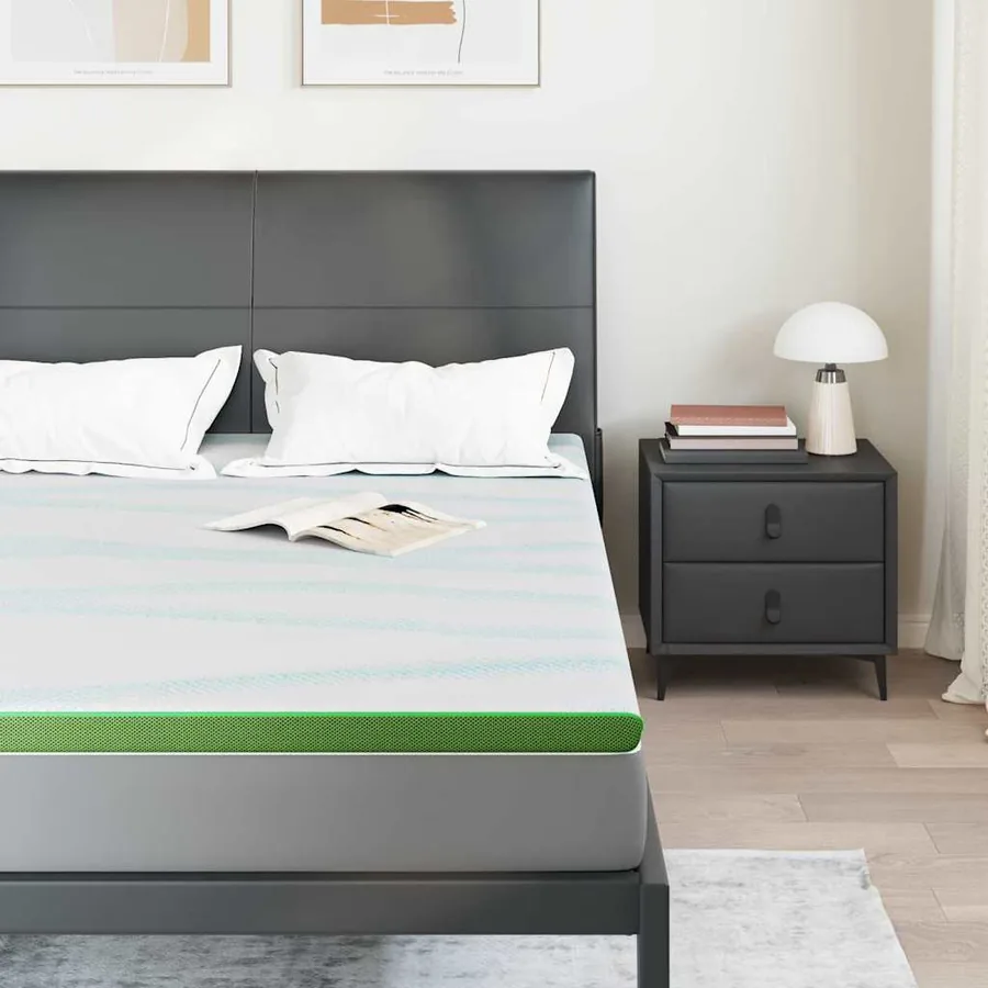 Surmatelas Blanc et vert 160 x 200 cm Tissu Jacquard - 3