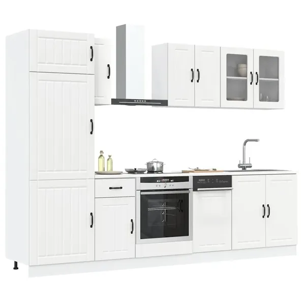 Ensemble de 8 meubles de cuisine "Lucca" en bois d'ingénierie blanc