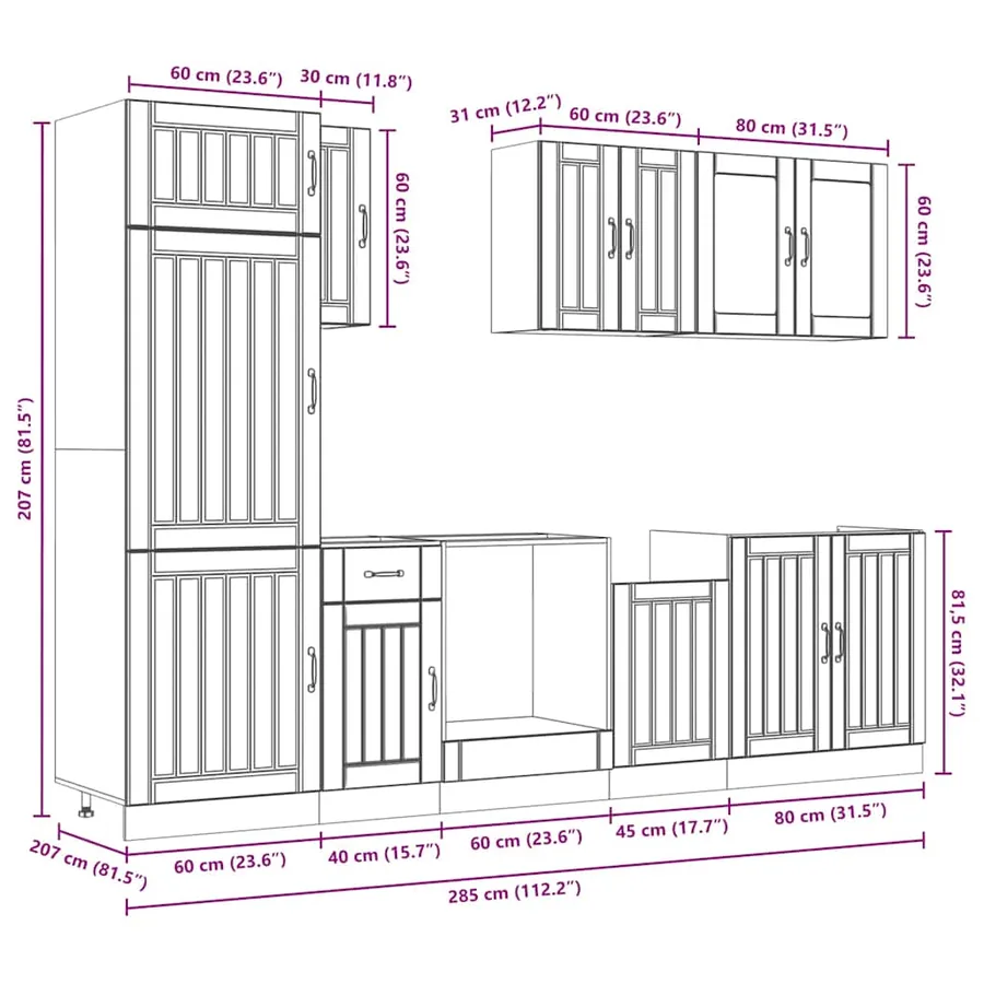 Ensemble de 8 meubles de cuisine "Lucca" en bois d'ingénierie blanc - 11