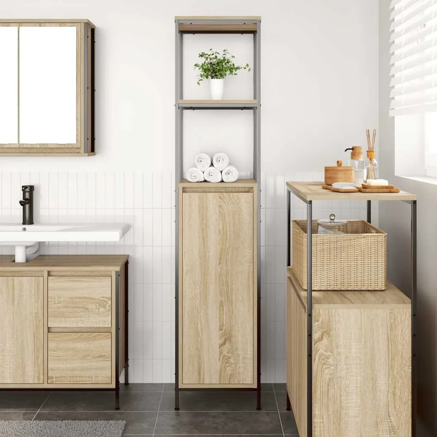 Meuble de salle de bain avec étagères chêne sonoma 36x35x165 cm - 3