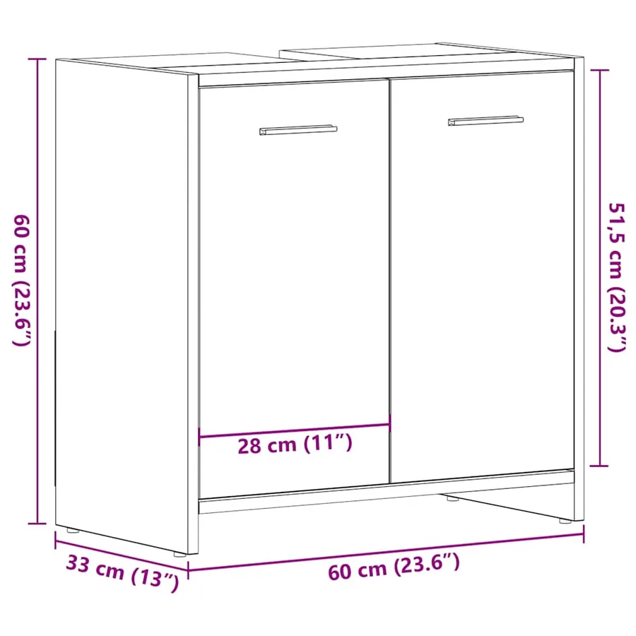 Armoire lavabo de salle de bain chêne noir 60x33x60 cm - 13