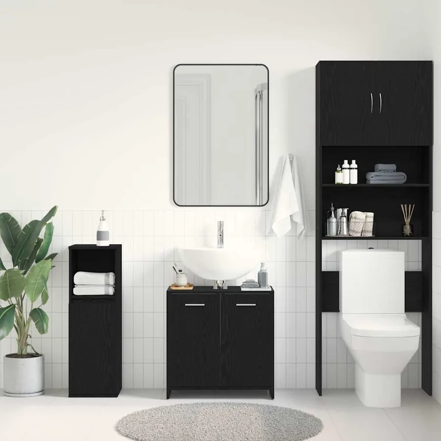 Armoire lavabo de salle de bain chêne noir 60x33x60 cm - 3