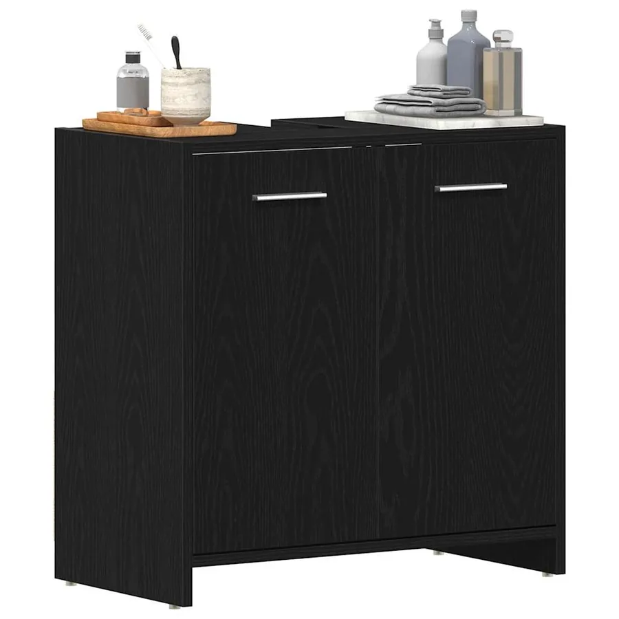 Armoire lavabo de salle de bain chêne noir 60x33x60 cm - 4