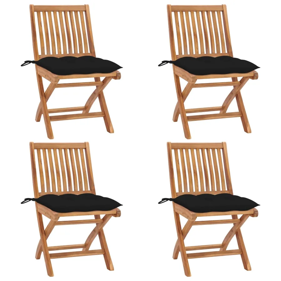 Chaises pliables de jardin avec coussins lot de 4 Teck solide